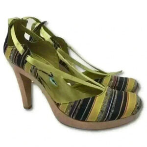 Multicolored woven slub womens wrap around heels